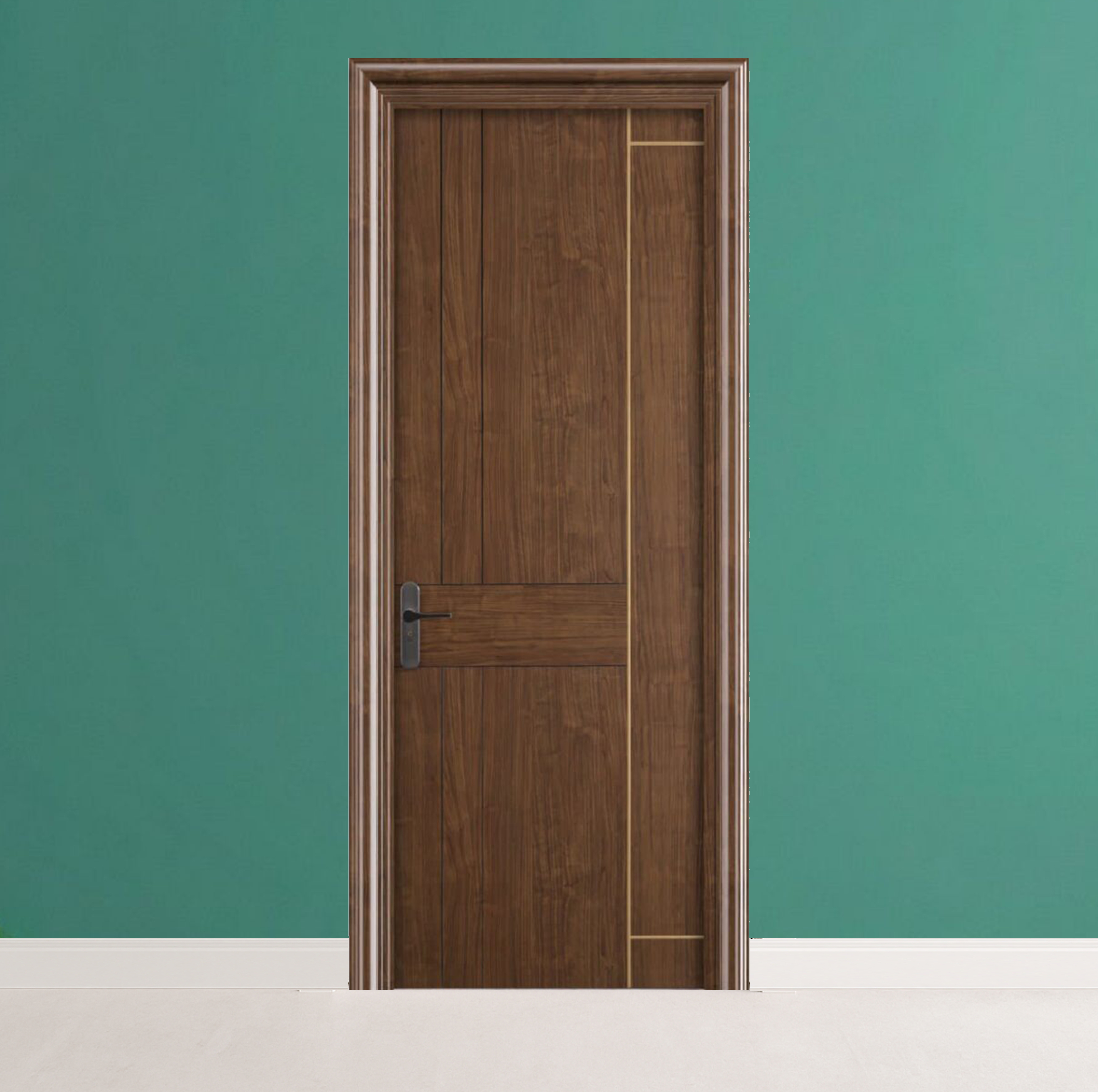 Interior before WPC engraved door installation — plain door replaced with custom carved WPC